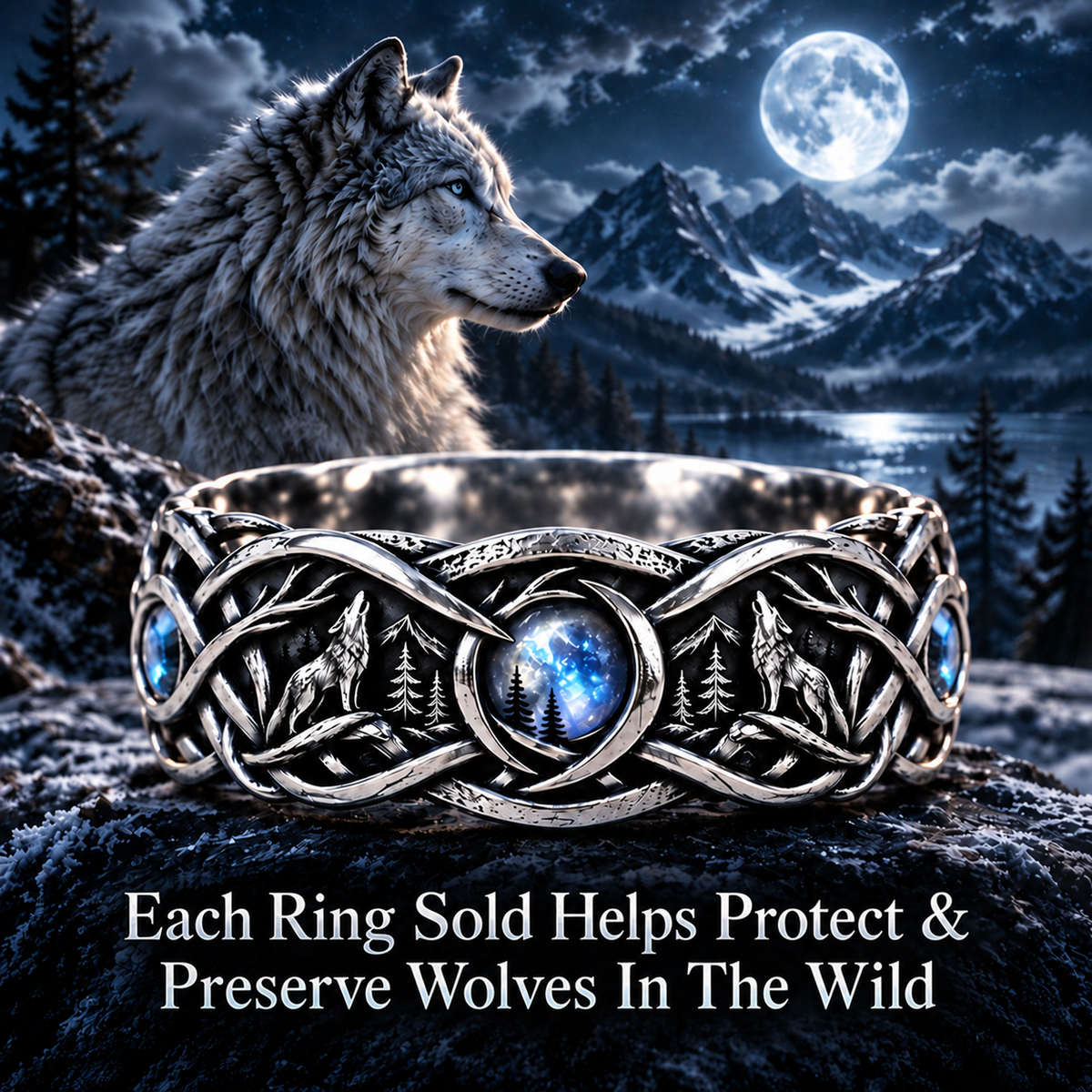 Wolf Moon Silver Ring